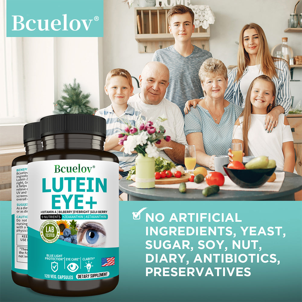 Bcuelov® Lutein Eye+ – 9-Nutrient Eye & Vision Support with Zeaxanthin, Astaxanthin & Bilberry | 30 / 60 / 120 Capsules