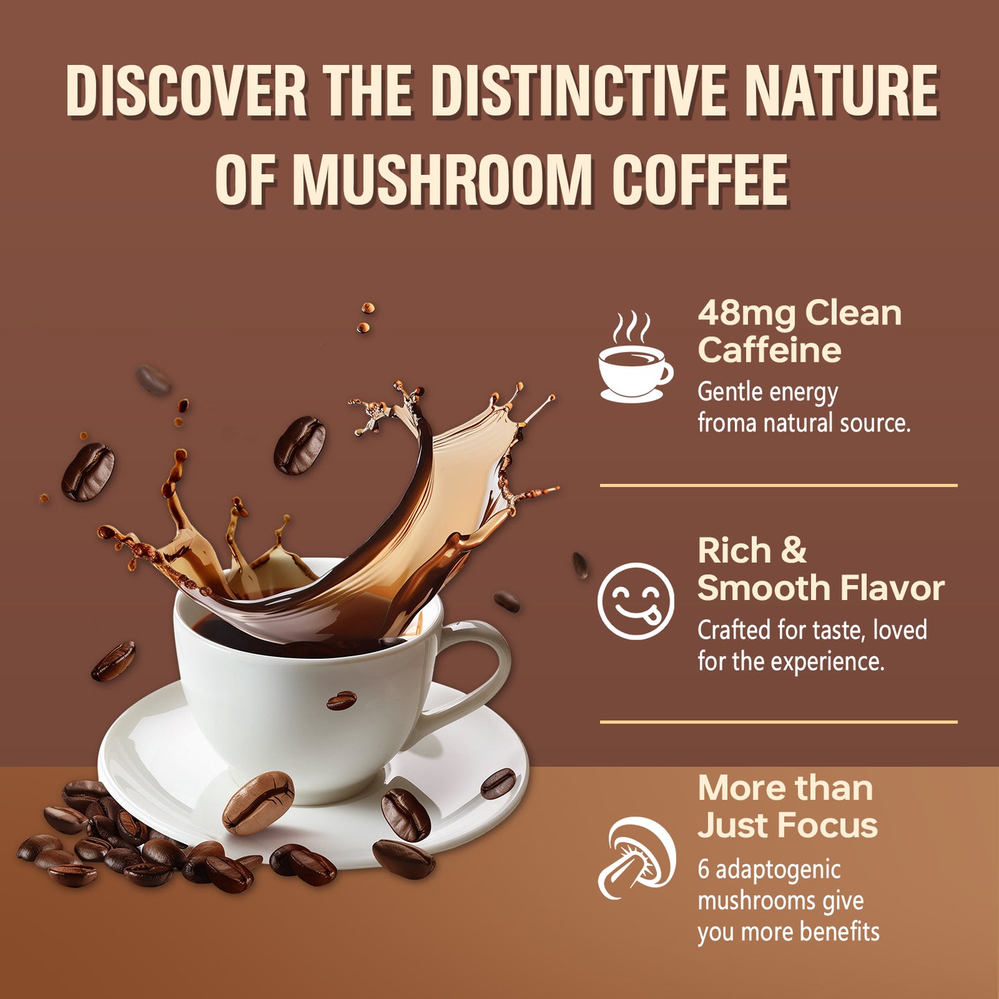 Bcuelov® Instant Mushroom Coffee for Energy & Focus – 6 Mushrooms + MCT