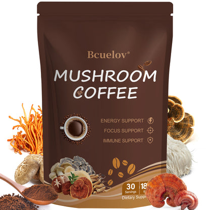 Bcuelov® Instant Mushroom Coffee for Energy & Focus – 6 Mushrooms + MCT