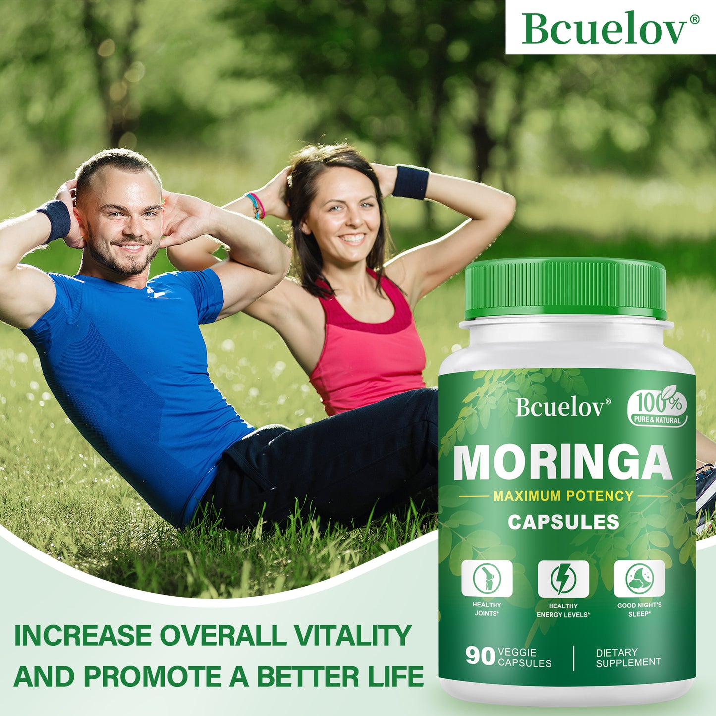 Bcuelov Moringa Capsules Natural Vitamins & Amino Acids for Energy Boost