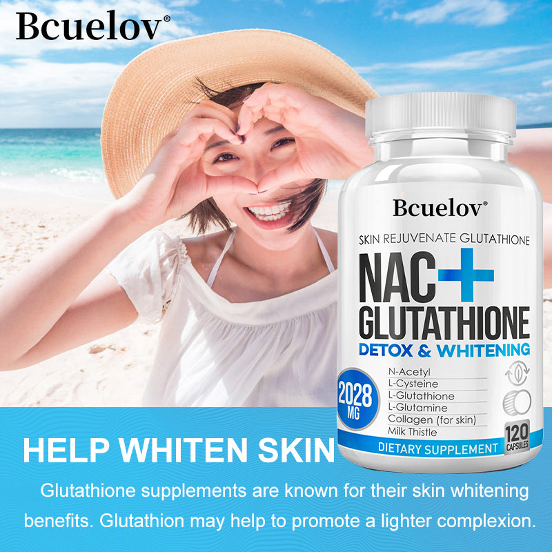 Bcuelov® NAC + Glutathione – N-Acetyl-L-Cysteine, L-Glutathione & Vitamin C for Antioxidant & Skin Health Support | 30 / 60 / 120 Capsules