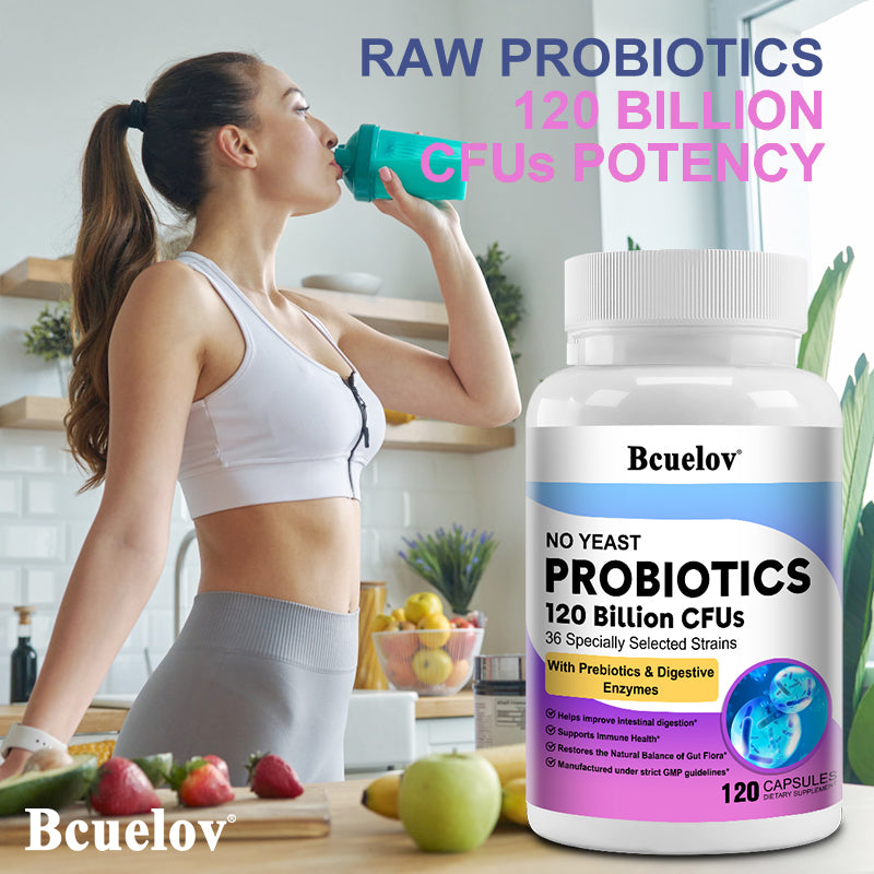 Bcuelov® 120 Billion Probiotics, Prebiotics & Digestive Enzymes – Digestive & Immune Support | 30 / 60 / 120 Capsules