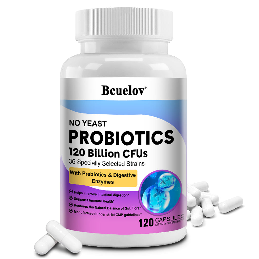 Bcuelov® 120 Billion Probiotics, Prebiotics & Digestive Enzymes – Digestive & Immune Support | 30 / 60 / 120 Capsules
