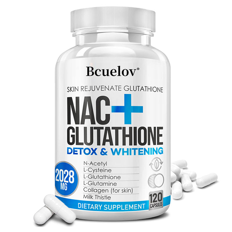 Bcuelov® NAC + Glutathione – N-Acetyl-L-Cysteine, L-Glutathione & Vitamin C for Antioxidant & Skin Health Support | 30 / 60 / 120 Capsules