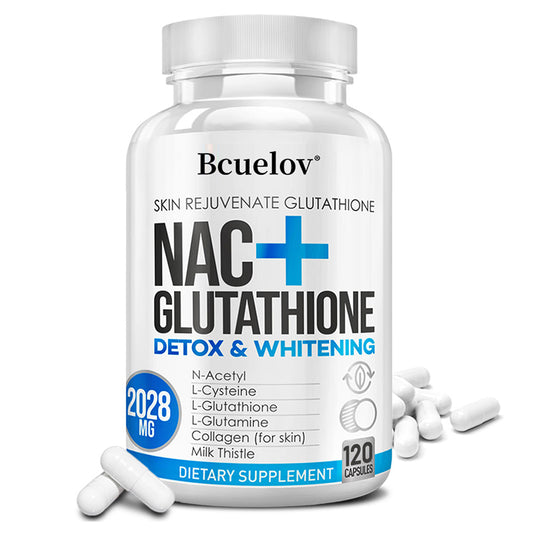 Bcuelov® NAC + Glutathione – N-Acetyl-L-Cysteine, L-Glutathione & Vitamin C for Antioxidant & Skin Health Support | 30 / 60 / 120 Capsules