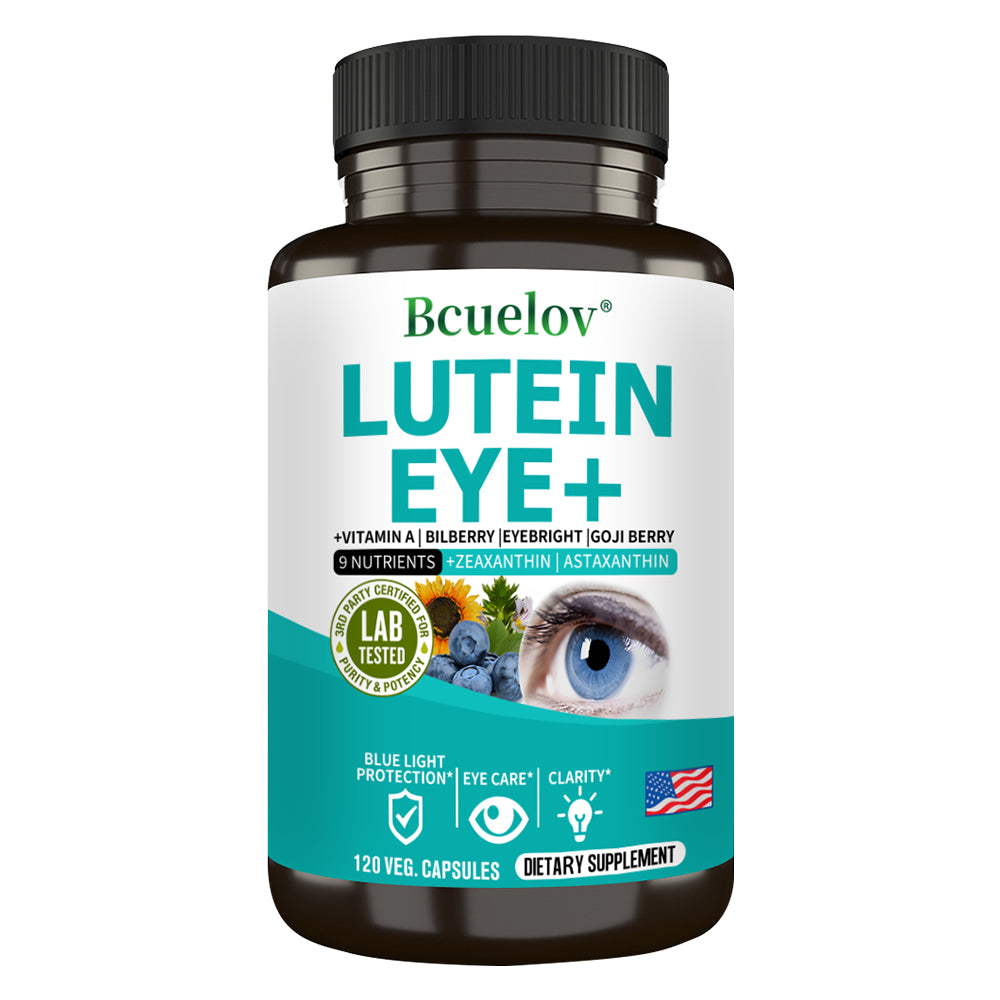 Bcuelov® Lutein Eye+ – 9-Nutrient Eye & Vision Support with Zeaxanthin, Astaxanthin & Bilberry | 30 / 60 / 120 Capsules