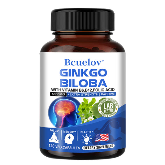 Bcuelov® Ginkgo Biloba 5000mg – Brain & Memory Support with B Vitamins | 30 / 60 / 120 Capsules