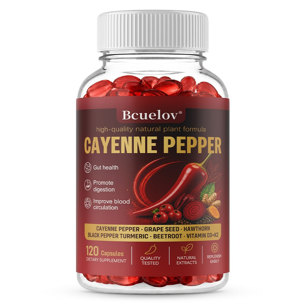 Bcuelov Cayenne Pepper Complex with Vitamins D3, K2 & E – 120 Capsules