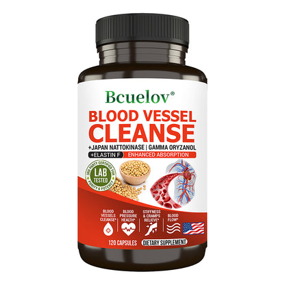 Bcuelov® Blood Vessel Cleanse – Nattokinase, Gamma Oryzanol & Elastin for Blood Vessel & Circulation Support | 30 / 60 / 120 Capsules