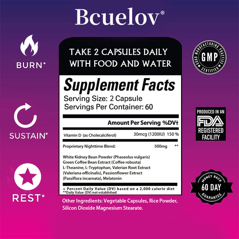 Bcuelov® Night Time Metabolism Support – Fat Burner Capsules | 30 / 60 / 120 Capsules