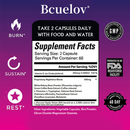 Bcuelov® Night Time Metabolism Support – Fat Burner Capsules | 30 / 60 / 120 Capsules