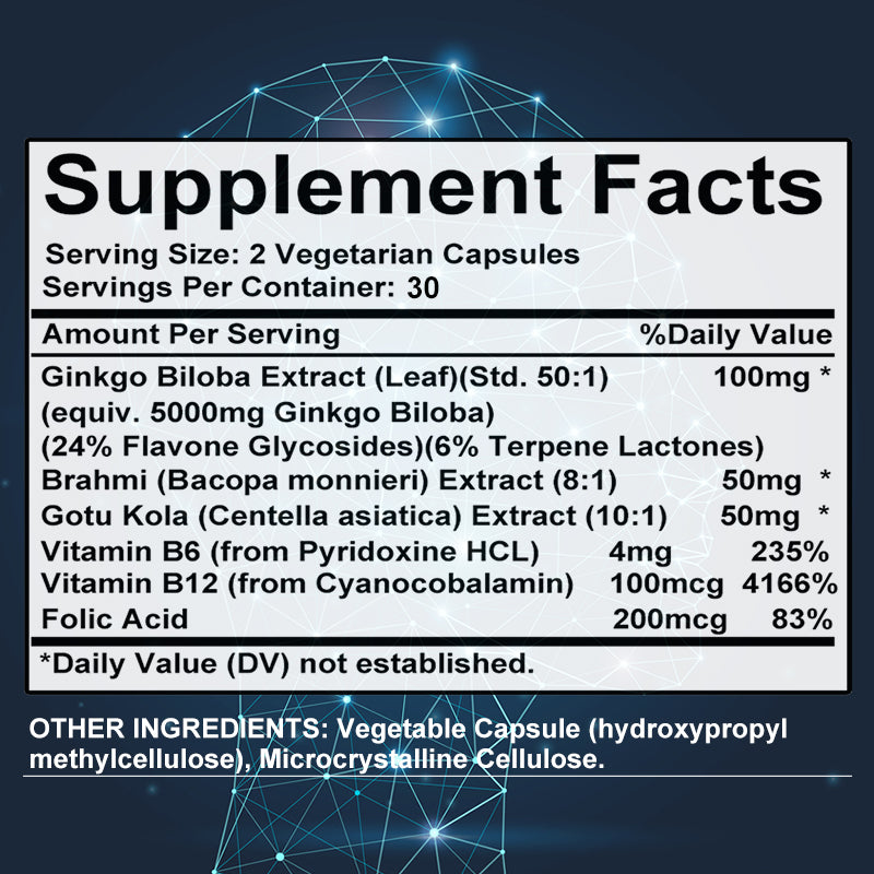 Bcuelov® Ginkgo Biloba 5000mg – Brain & Memory Support with B Vitamins | 30 / 60 / 120 Capsules
