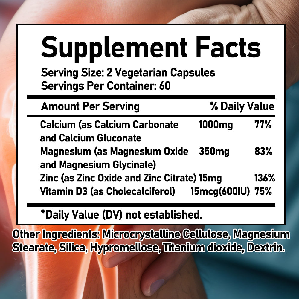 Bcuelov® Calcium Magnesium Zinc + D3 – Bone, Teeth & Muscle Support | 30 / 60 / 120 Capsules