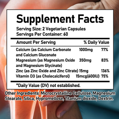 Bcuelov® Calcium Magnesium Zinc + D3 – Bone, Teeth & Muscle Support | 30 / 60 / 120 Capsules