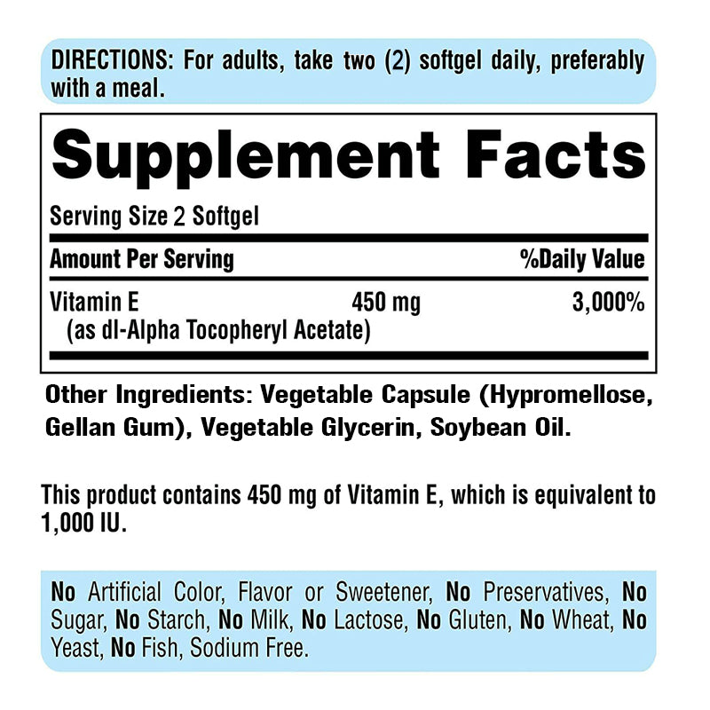 Bcuelov® Vitamin E 450 mg (1000 IU) Softgels – Antioxidant Support | 30/60/120 Count
