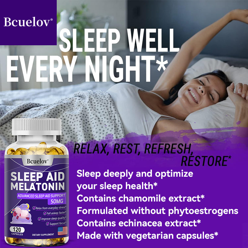 Bcuelov® Melatonin 50mg Sleep Aid – Advanced Sleep Support Capsules | 30 / 60 / 120 Capsules