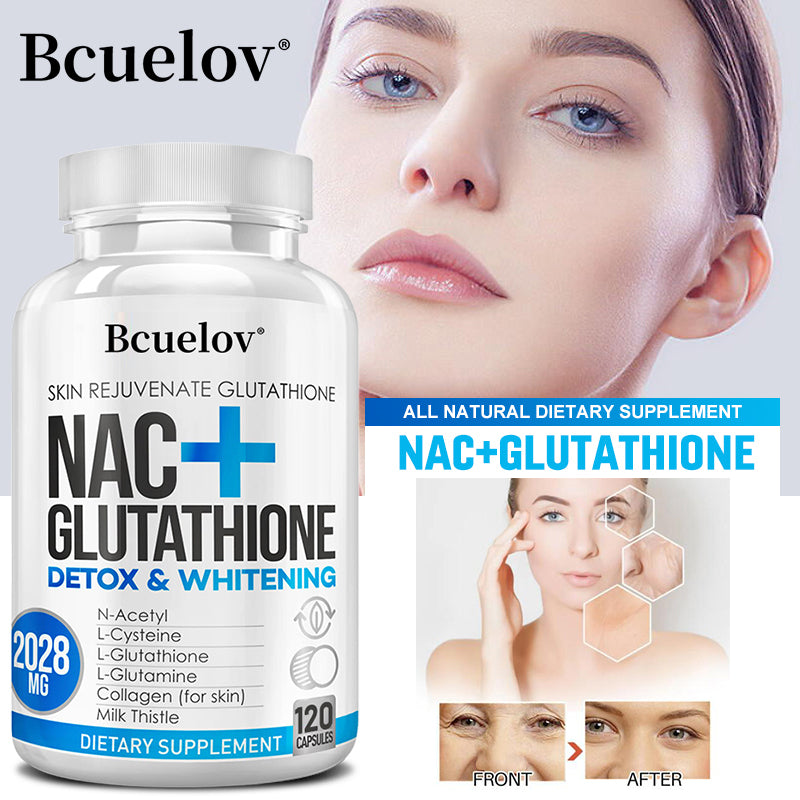 Bcuelov® NAC + Glutathione – N-Acetyl-L-Cysteine, L-Glutathione & Vitamin C for Antioxidant & Skin Health Support | 30 / 60 / 120 Capsules