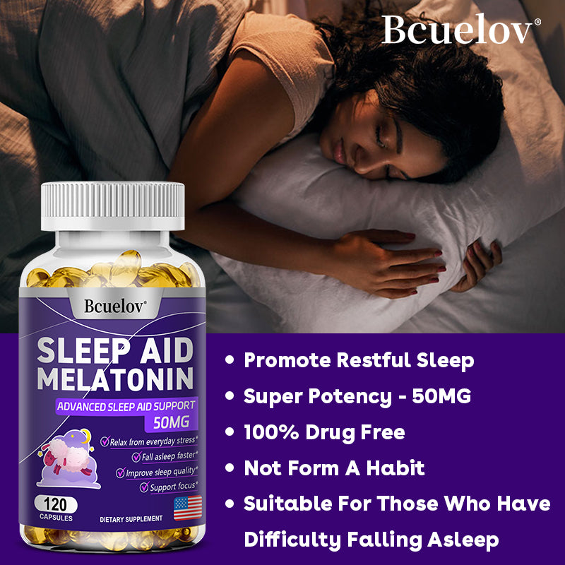 Bcuelov® Melatonin 50mg Sleep Aid – Advanced Sleep Support Capsules | 30 / 60 / 120 Capsules
