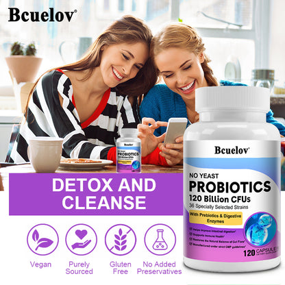 Bcuelov® 120 Billion Probiotics, Prebiotics & Digestive Enzymes – Digestive & Immune Support | 30 / 60 / 120 Capsules
