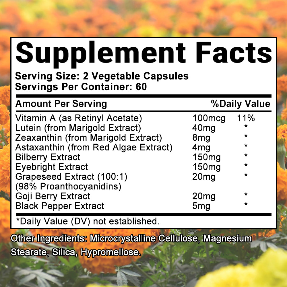 Bcuelov® Lutein Eye+ – 9-Nutrient Eye & Vision Support with Zeaxanthin, Astaxanthin & Bilberry | 30 / 60 / 120 Capsules