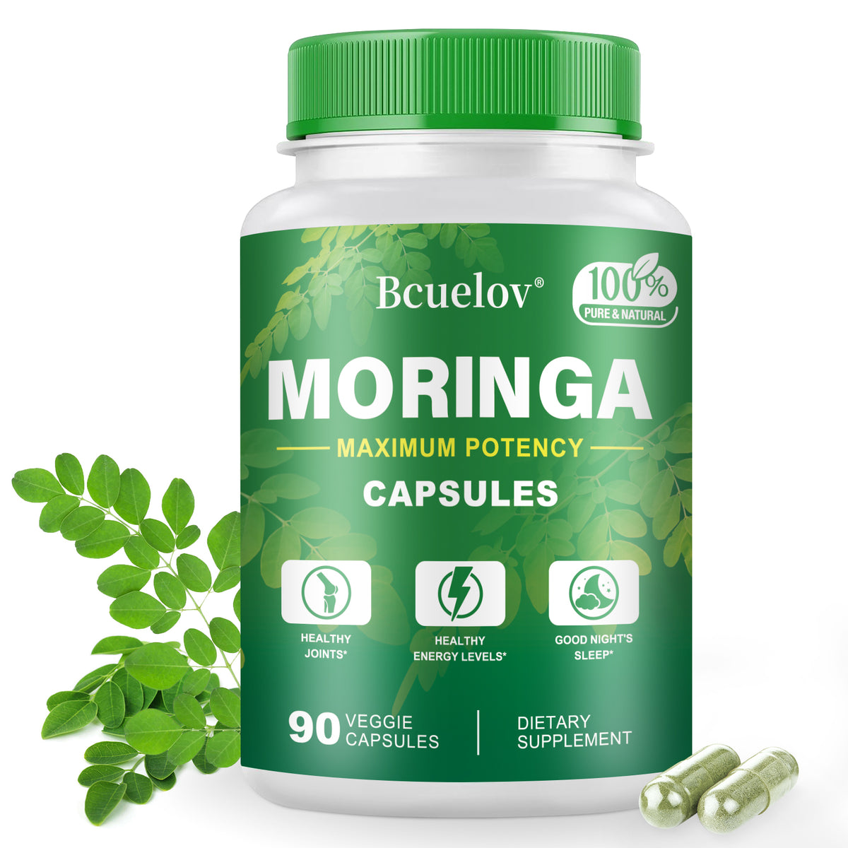 Bcuelov Moringa Capsules Natural Vitamins & Amino Acids for Energy Boost