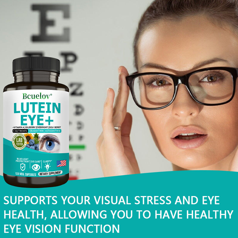 Bcuelov® Lutein Eye+ – 9-Nutrient Eye & Vision Support with Zeaxanthin, Astaxanthin & Bilberry | 30 / 60 / 120 Capsules