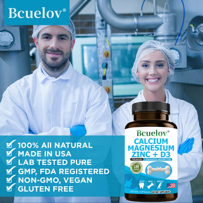 Bcuelov® Calcium Magnesium Zinc + D3 – Bone, Teeth & Muscle Support | 30 / 60 / 120 Capsules