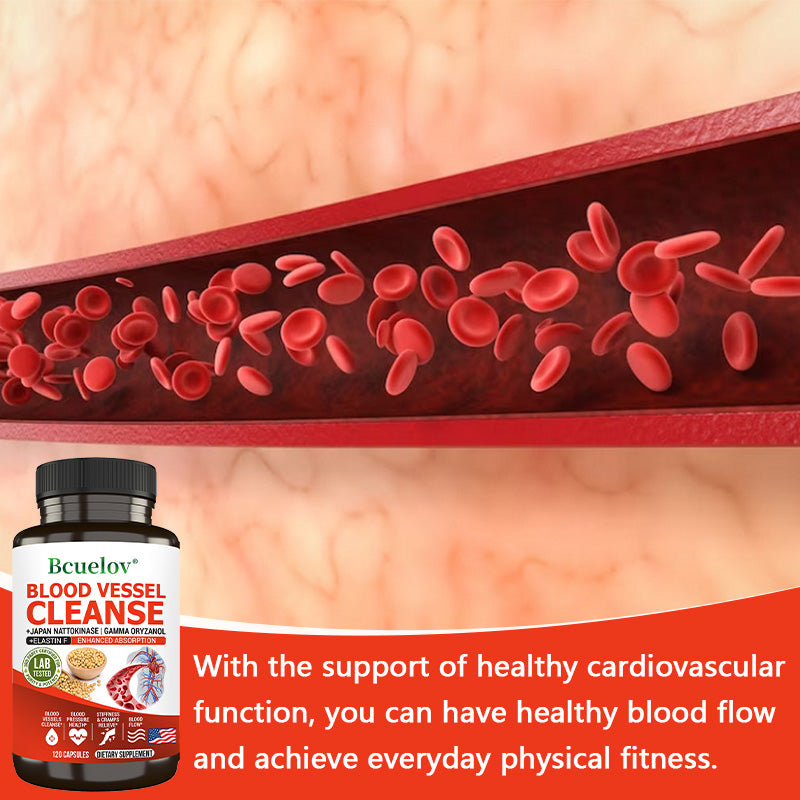 Bcuelov® Blood Vessel Cleanse – Nattokinase, Gamma Oryzanol & Elastin for Blood Vessel & Circulation Support | 30 / 60 / 120 Capsules