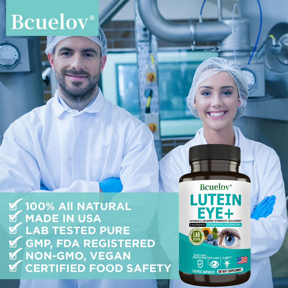 Bcuelov® Lutein Eye+ – 9-Nutrient Eye & Vision Support with Zeaxanthin, Astaxanthin & Bilberry | 30 / 60 / 120 Capsules