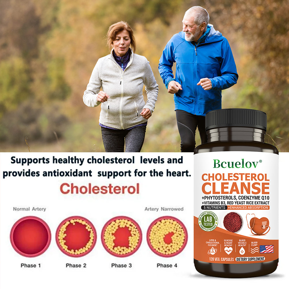 Bcuelov® Cholesterol Cleanse – Phytosterols, CoQ10 & Red Yeast Rice Extract for Heart Health Support | 30 / 60 / 120 Capsules