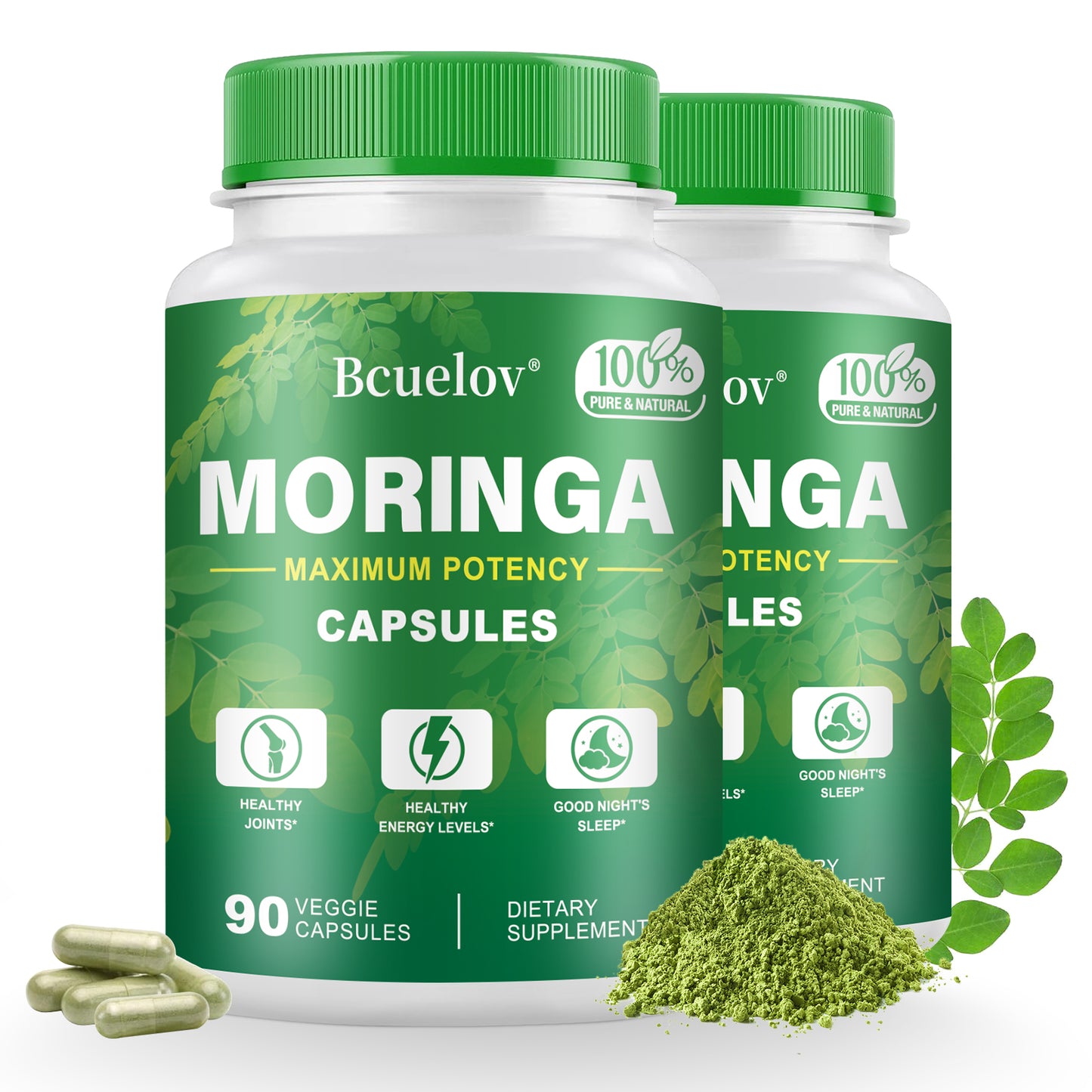 Bcuelov Moringa Capsules Natural Vitamins & Amino Acids for Energy Boost