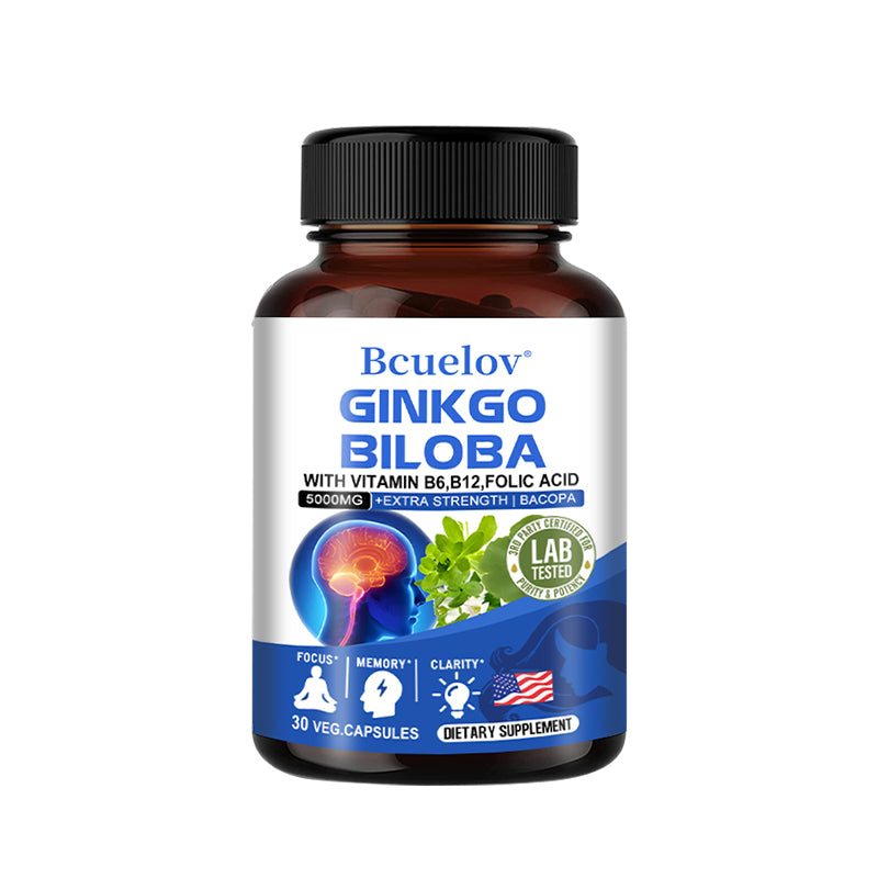Bcuelov® Ginkgo Biloba 5000mg – Brain & Memory Support with B Vitamins | 30 / 60 / 120 Capsules