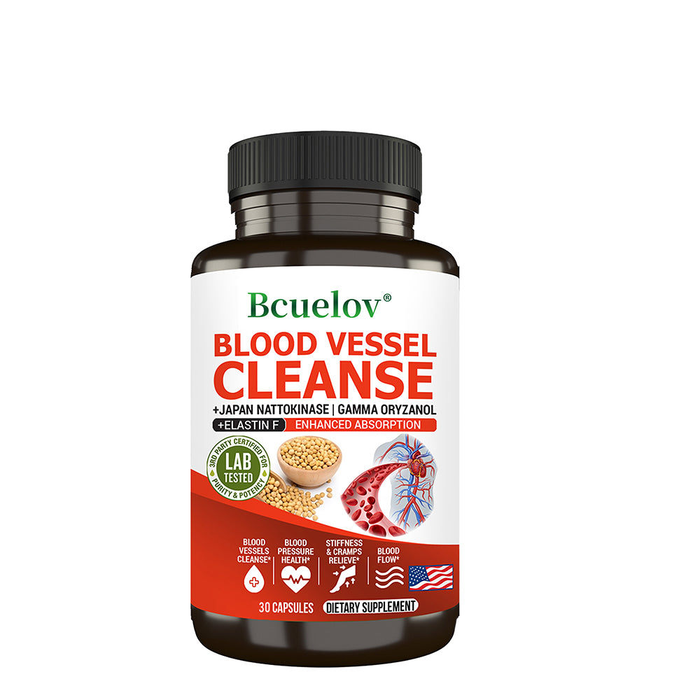 Bcuelov® Blood Vessel Cleanse – Nattokinase, Gamma Oryzanol & Elastin for Blood Vessel & Circulation Support | 30 / 60 / 120 Capsules