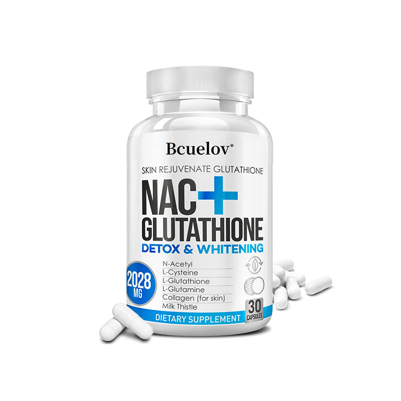 Bcuelov® NAC + Glutathione – N-Acetyl-L-Cysteine, L-Glutathione & Vitamin C for Antioxidant & Skin Health Support | 30 / 60 / 120 Capsules