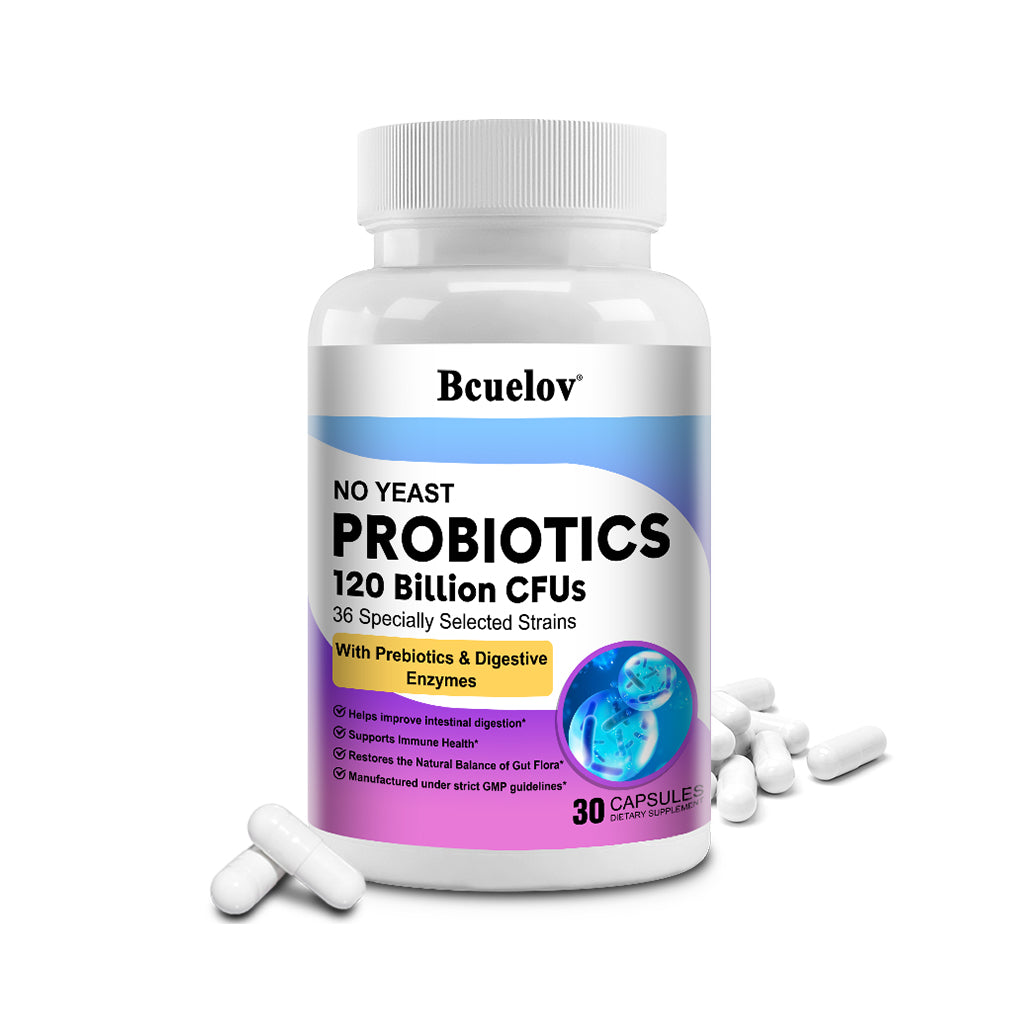Bcuelov® 120 Billion Probiotics, Prebiotics & Digestive Enzymes – Digestive & Immune Support | 30 / 60 / 120 Capsules
