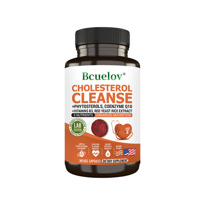 Bcuelov® Cholesterol Cleanse – Phytosterols, CoQ10 & Red Yeast Rice Extract for Heart Health Support | 30 / 60 / 120 Capsules