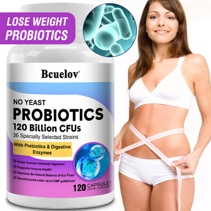 Bcuelov® 120 Billion Probiotics, Prebiotics & Digestive Enzymes – Digestive & Immune Support | 30 / 60 / 120 Capsules