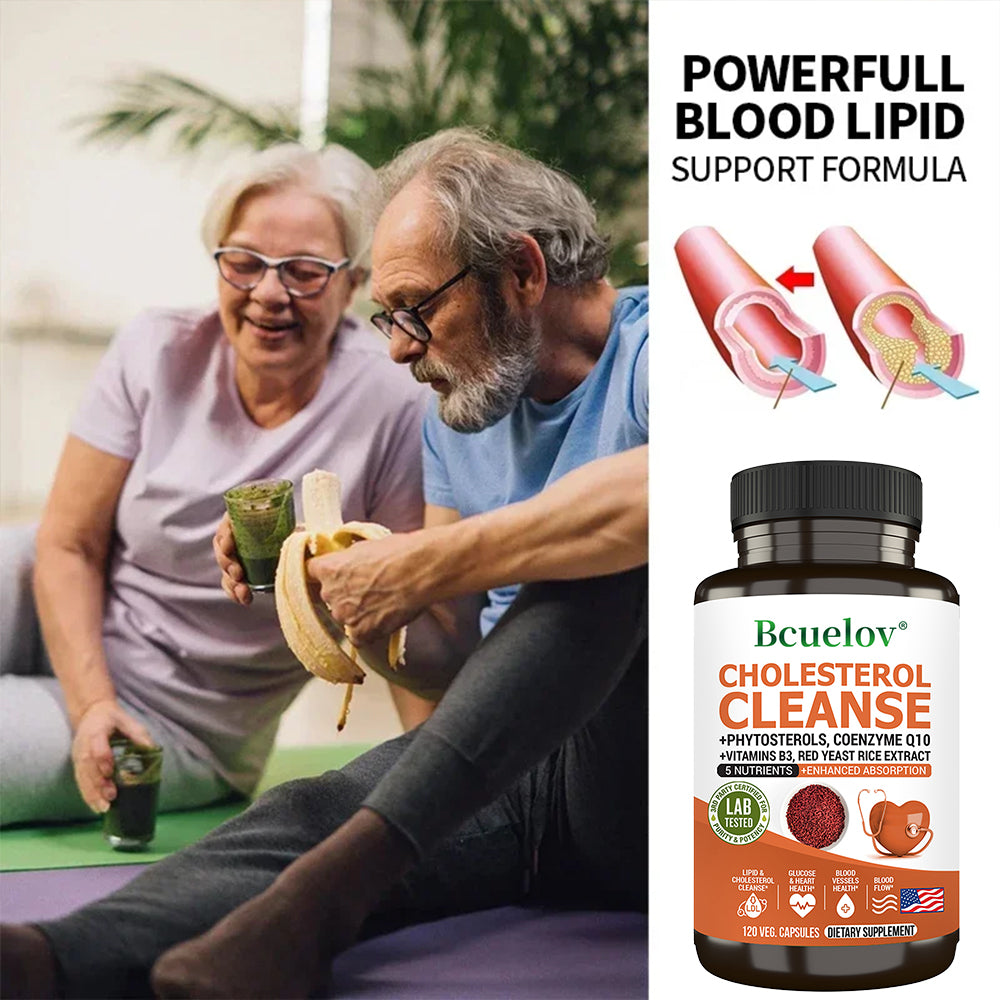 Bcuelov® Cholesterol Cleanse – Phytosterols, CoQ10 & Red Yeast Rice Extract for Heart Health Support | 30 / 60 / 120 Capsules