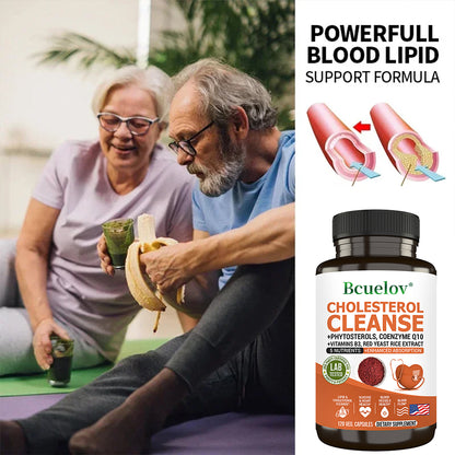 Bcuelov® Cholesterol Cleanse – Phytosterols, CoQ10 & Red Yeast Rice Extract for Heart Health Support | 30 / 60 / 120 Capsules