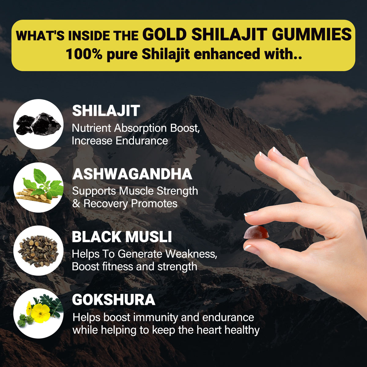 Bcuelov Himalayan Shilajit Gold Gummies with Ashwagandha & Black Musli – 60 Gummies