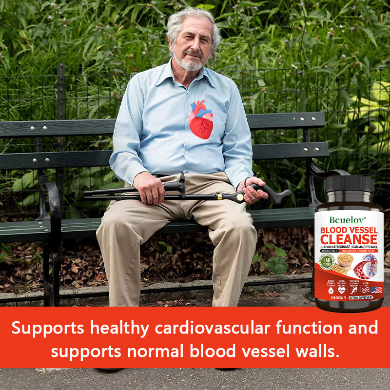 Bcuelov® Blood Vessel Cleanse – Nattokinase, Gamma Oryzanol & Elastin for Blood Vessel & Circulation Support | 30 / 60 / 120 Capsules
