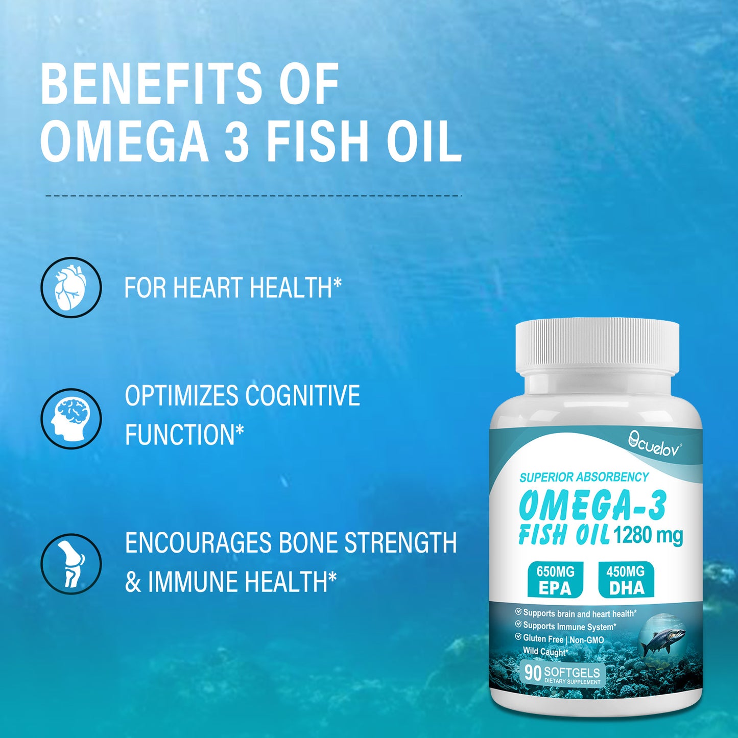Bcuelov® Omega-3 Fish Oil – High-Potency EPA & DHA Support | 90 Softgels