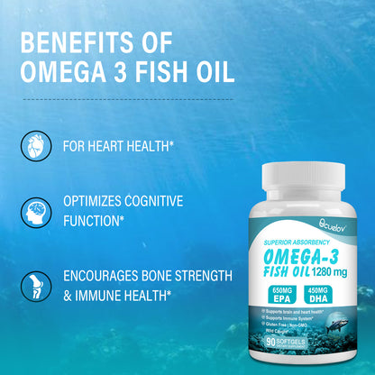 Bcuelov® Omega-3 Fish Oil – High-Potency EPA & DHA Support | 90 Softgels