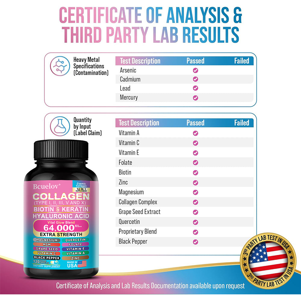 Bcuelov® Multi-Type Collagen – Biotin, Keratin & Hyaluronic Acid Support | 30 / 60 / 120 Capsules