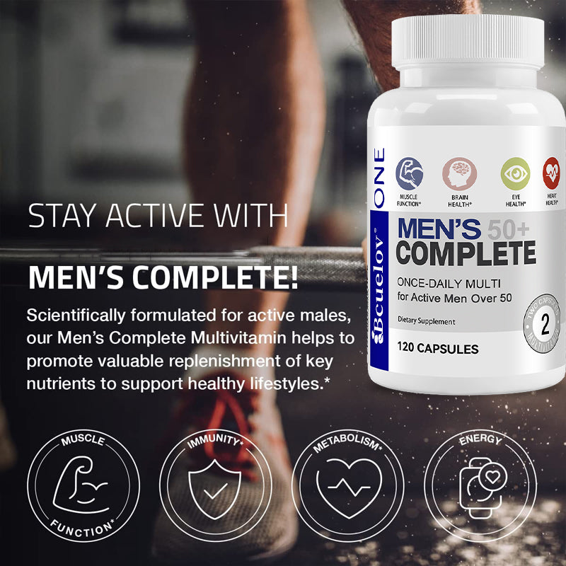 Bcuelov® Men’s 50+ Complete – Daily Multivitamin for Active Men Over 50 | 30 / 60 / 120 Capsules