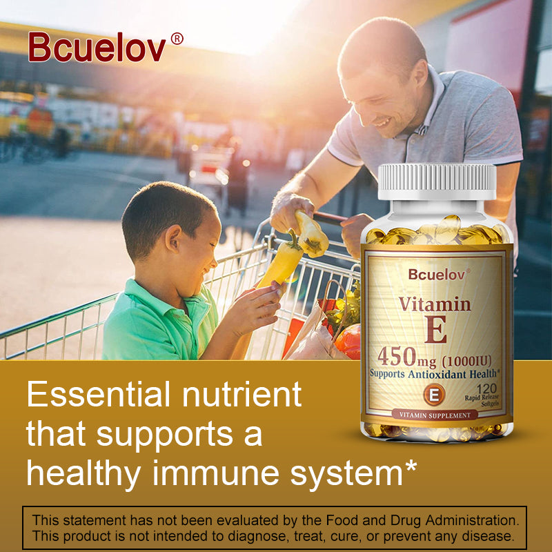 Bcuelov® Vitamin E 450 mg (1000 IU) Softgels – Antioxidant Support | 30/60/120 Count