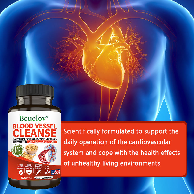 Bcuelov® Blood Vessel Cleanse – Nattokinase, Gamma Oryzanol & Elastin for Blood Vessel & Circulation Support | 30 / 60 / 120 Capsules