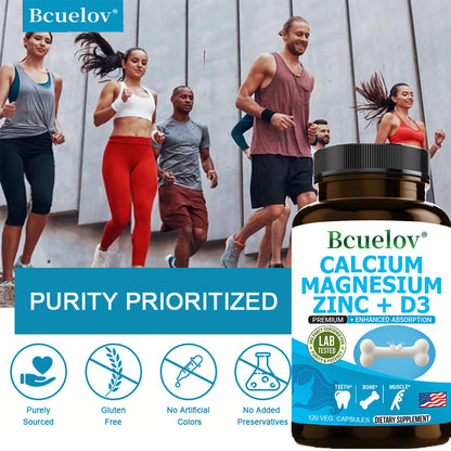 Bcuelov® Calcium Magnesium Zinc + D3 – Bone, Teeth & Muscle Support | 30 / 60 / 120 Capsules