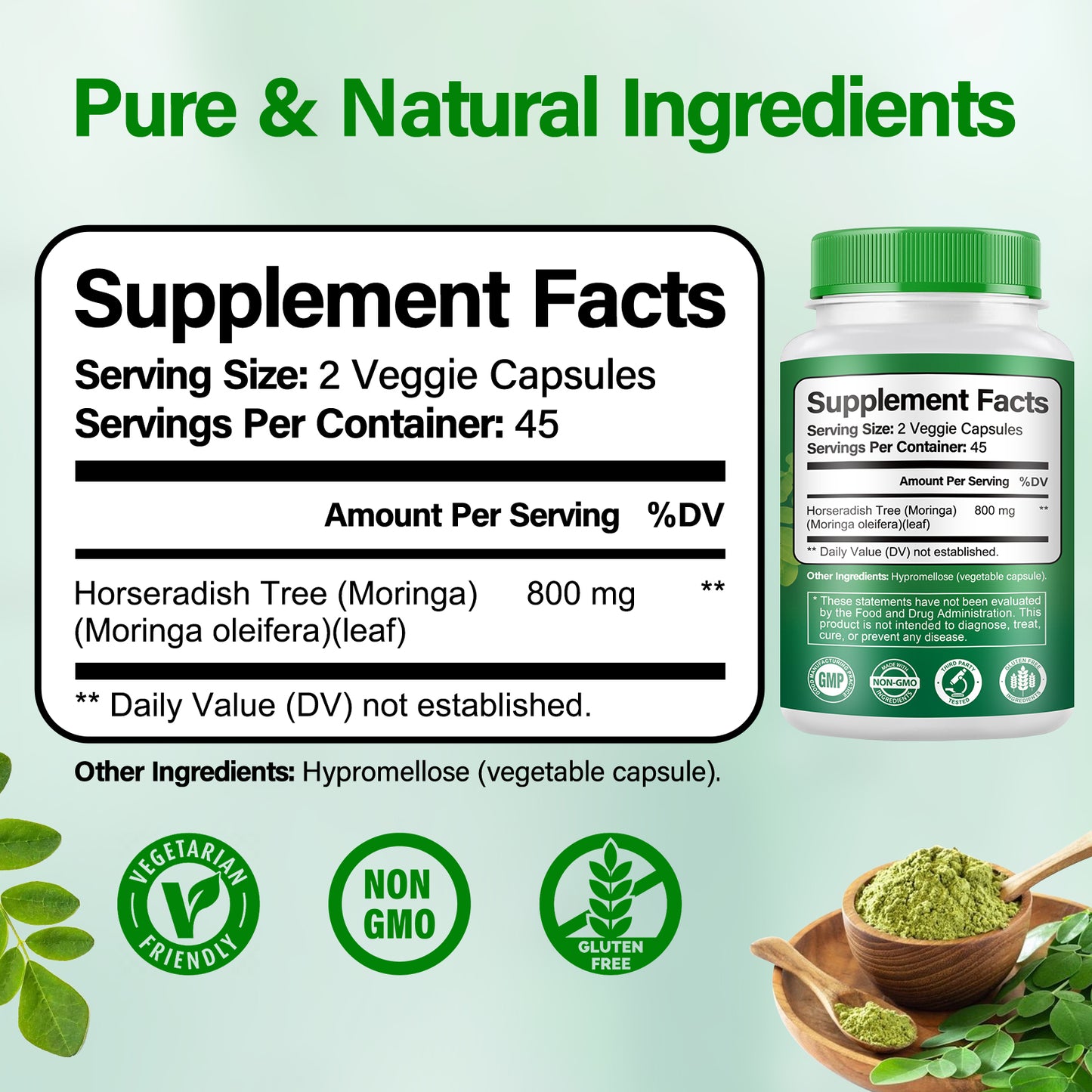 Bcuelov Moringa Capsules Natural Vitamins & Amino Acids for Energy Boost