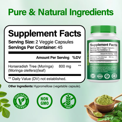 Bcuelov Moringa Capsules Natural Vitamins & Amino Acids for Energy Boost